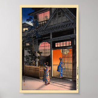 Japanse kasamatsu nacht dorps kunst poster
