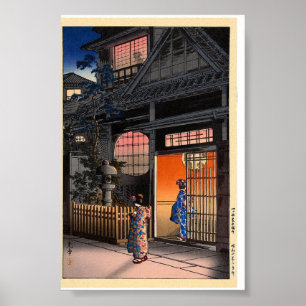 Japanse kasamatsu nacht dorps kunst poster