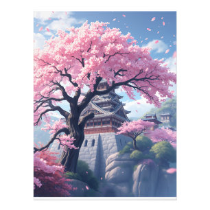 Japanse Kasteel in Kersenbloesem Lente – Elegant Foto Afdruk