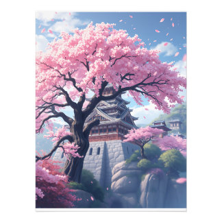 Japanse Kasteel in Kersenbloesem Lente – Elegant Foto Afdruk