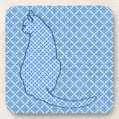 Japanse kat - Blauwe Kimono druk Bier Onderzetter (Voorkant)