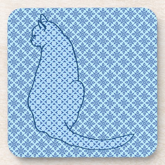 Japanse kat - Blauwe Kimono druk Bier Onderzetter (Voorkant)
