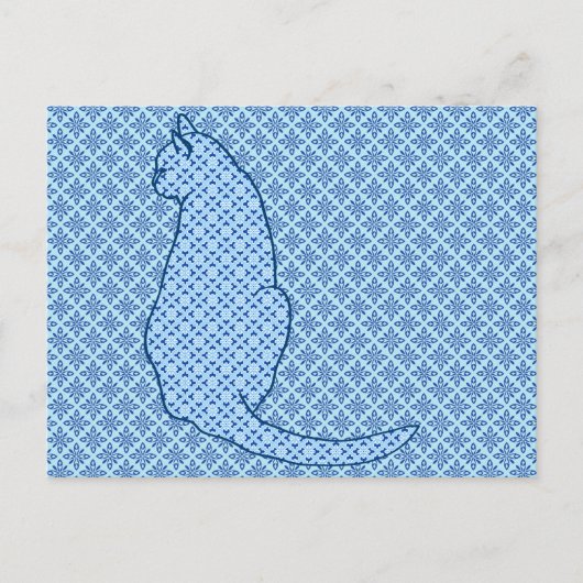 Japanse kat - Blauwe Kimono druk Briefkaart (Voorkant)