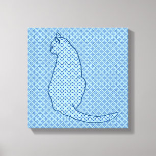 Japanse kat - Blauwe Kimono druk Canvas Afdruk