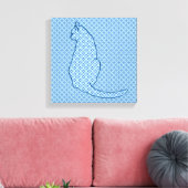 Japanse kat - Blauwe Kimono druk Canvas Afdruk (Insitu (Woonkamer))
