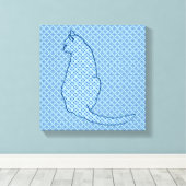 Japanse kat - Blauwe Kimono druk Canvas Afdruk (Insitu (Houten vloer))