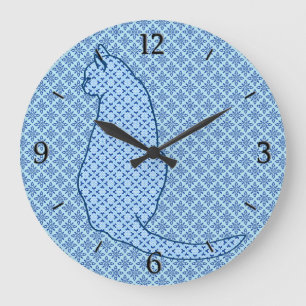 Japanse kat - Blauwe Kimono druk Grote Klok