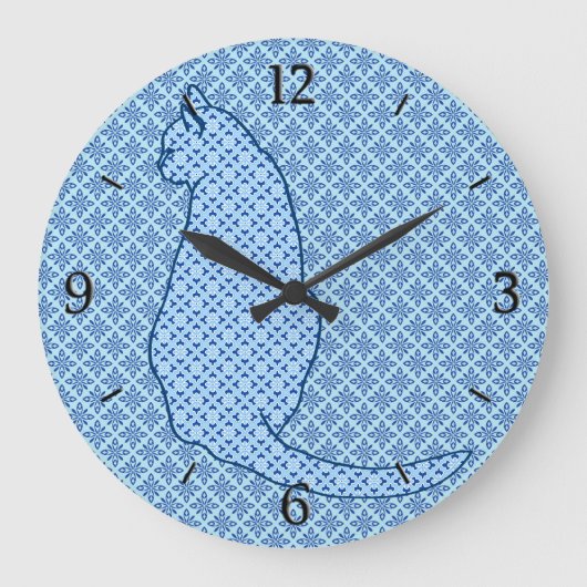 Japanse kat - Blauwe Kimono druk Grote Klok (Voorkant)