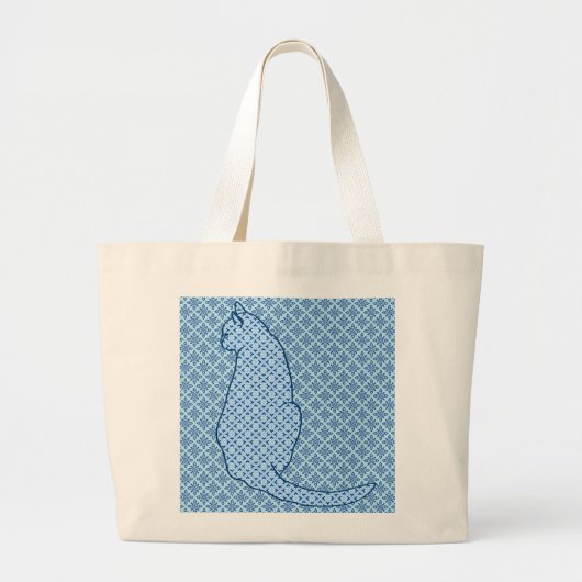 Japanse kat - Blauwe Kimono druk Grote Tote Bag (Voorkant)