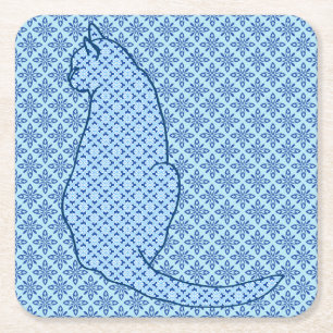 Japanse kat - Blauwe Kimono druk Kartonnen Onderzetters