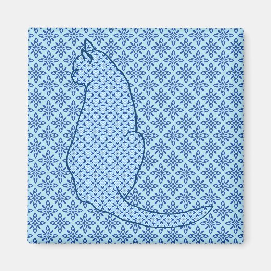 Japanse kat - Blauwe Kimono druk Magneet (Voorkant)