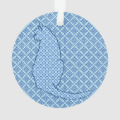Japanse kat - Blauwe Kimono druk Ornament (achterkant)