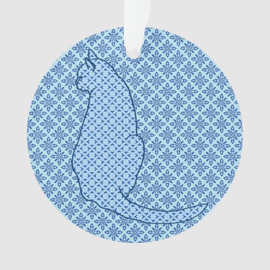 Japanse kat - Blauwe Kimono druk Ornament (voorkant)