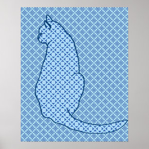 Japanse kat - Blauwe Kimono druk Poster