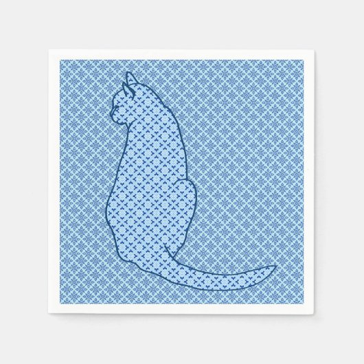 Japanse kat - Blauwe Kimono druk Servetten (Voorkant)
