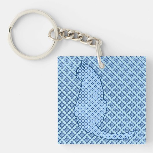 Japanse kat - Blauwe Kimono druk Sleutelhanger (Voorkant)