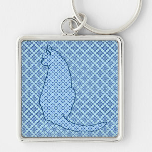 Japanse kat - Blauwe Kimono druk Sleutelhanger