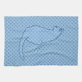 Japanse kat - Blauwe Kimono druk Theedoek (Horizontaal)