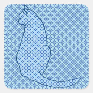 Japanse kat - Blauwe Kimono druk Vierkante Sticker
