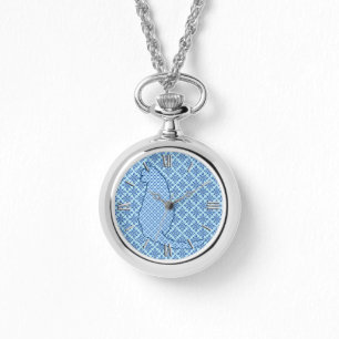 Japanse Kat - Blauwe Kimono Print Horloge