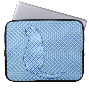 Japanse Kat - Blauwe Kimono Print Laptop Sleeve