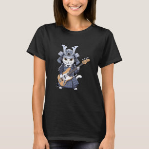Japanse Kat die Basgitaar Speelt Artistiek Ontwerp T-shirt