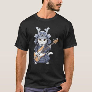 Japanse Kat die Basgitaar Speelt Artistiek Ontwerp T-shirt