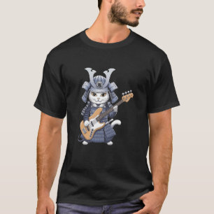 Japanse Kat die Basgitaar Speelt Artistiek Ontwerp T-shirt
