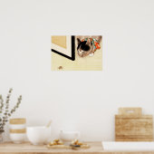 Japanse kat die spinnenkunst bekijkt Poster (Keuken)