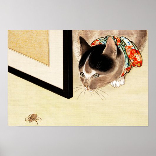 Japanse kat die spinnenkunst bekijkt Poster (Voorkant)