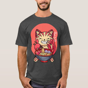 Japanse kat Eating Ramen klaap kat ramen noedels 4 T-shirt