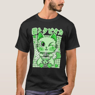 Japanse kat esthetisch Kawaii Kiwi Tapioca Boba Te T-shirt