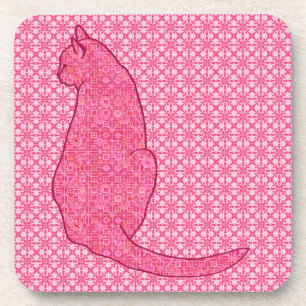 Japanse kat - Fuchsia roze batik Bier Onderzetter
