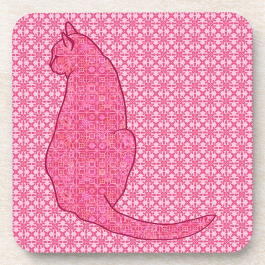 Japanse kat - Fuchsia roze batik Bier Onderzetter (Voorkant)