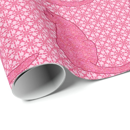Japanse kat - Fuchsia roze batik Cadeaupapier (Rol Hoek)
