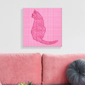 Japanse kat - Fuchsia roze batik Canvas Afdruk (Insitu (Woonkamer))