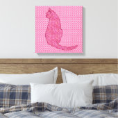 Japanse kat - Fuchsia roze batik Canvas Afdruk (Insitu (Slaapkamer))