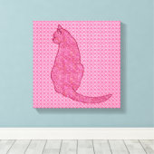 Japanse kat - Fuchsia roze batik Canvas Afdruk (Insitu (Houten vloer))