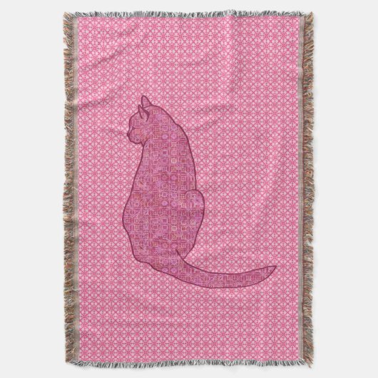 Japanse Kat - Fuchsia Roze Batik Deken (Voorkant Verticaal)