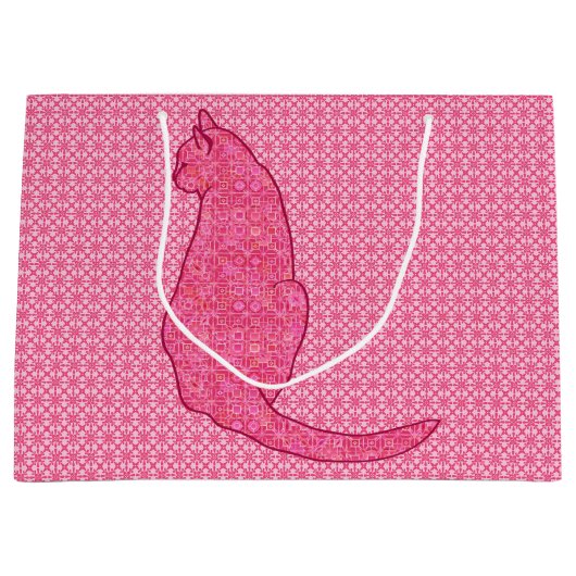 Japanse Kat - Fuchsia Roze Batik Groot Cadeauzakje (Voorkant)
