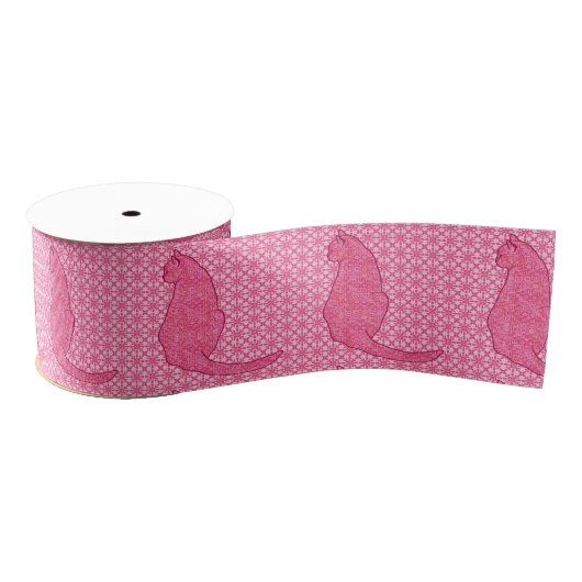 Japanse kat - Fuchsia roze batik Grosgrain Lint (Spoel)