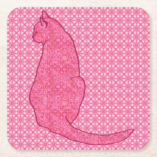 Japanse Kat - Fuchsia Roze Batik Kartonnen Onderzetters (Voorkant)