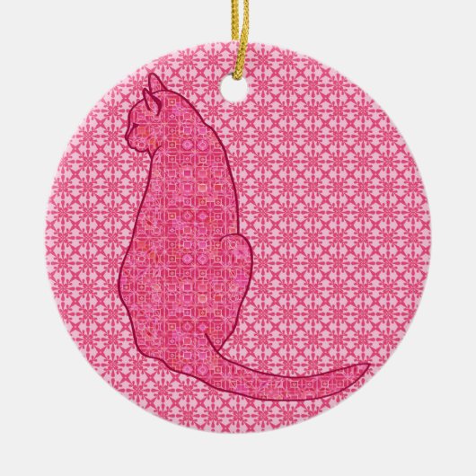Japanse kat - Fuchsia roze batik Keramisch Ornament (Voorkant)