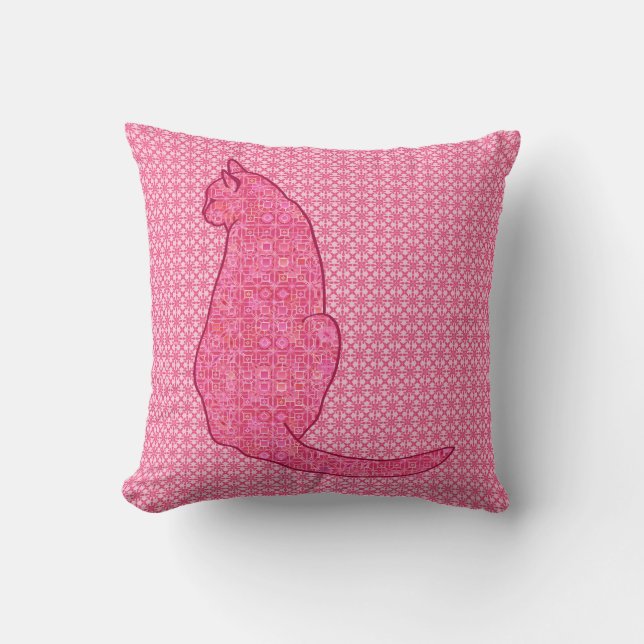 Japanse kat - Fuchsia roze batik Kussen (Voorkant)