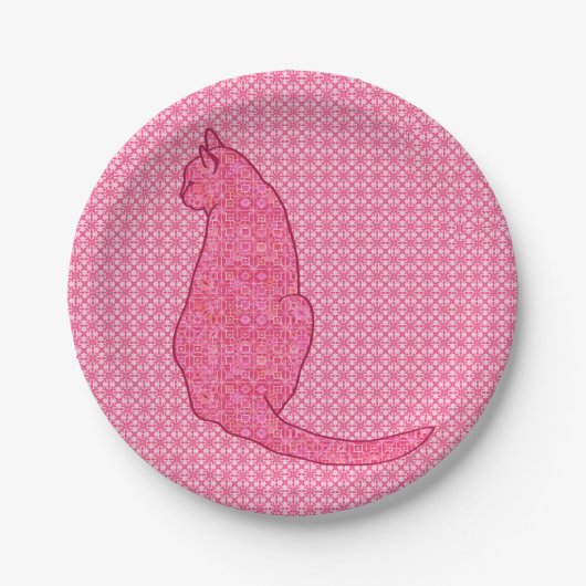 Japanse kat - Fuchsia roze batik Papieren Bordje (Voorkant)