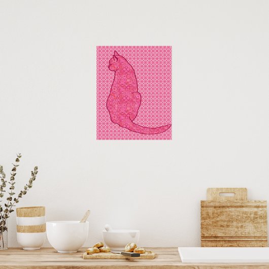 Japanse kat - Fuchsia roze batik Poster (Keuken)