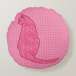 Japanse kat - Fuchsia roze batik Rond Kussen