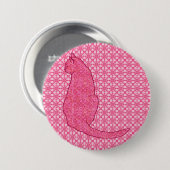 Japanse kat - Fuchsia roze batik Ronde Button 7,6 Cm (Voorkant /achterkant)