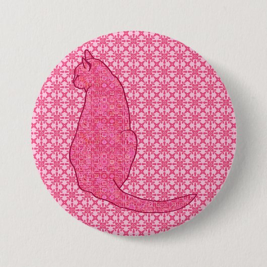 Japanse kat - Fuchsia roze batik Ronde Button 7,6 Cm (Voorkant)