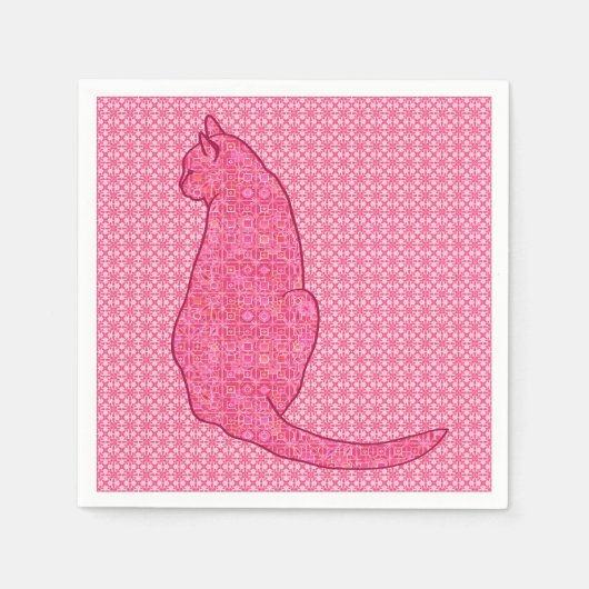 Japanse Kat - Fuchsia Roze Batik Servet (Voorkant)